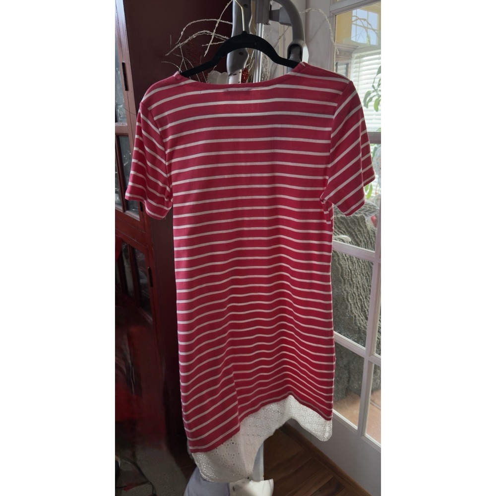 Tommy Hilfiger Womens Salmon Striped Short Sleeve Shirt Dress Size M Eyelet trim